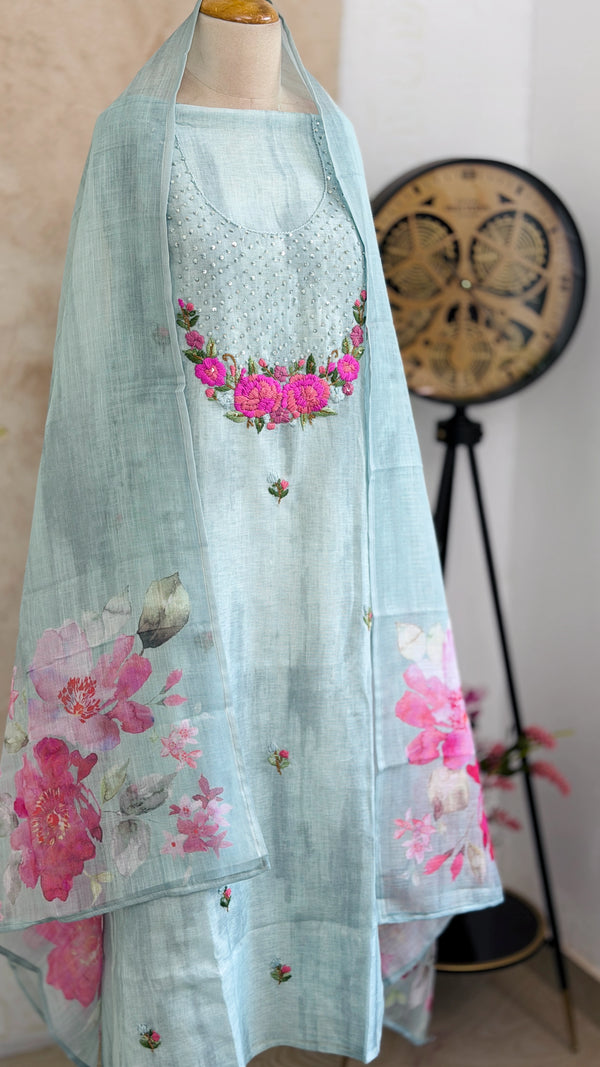 ✨ Linen Silk Hand Detailed Unstitched Suit ✨