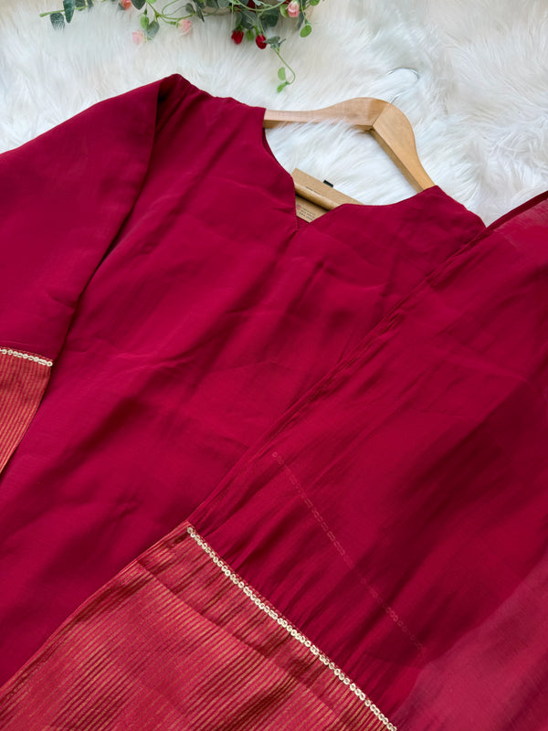✨ Glass Chanderi A-Line Kurti Set ✨