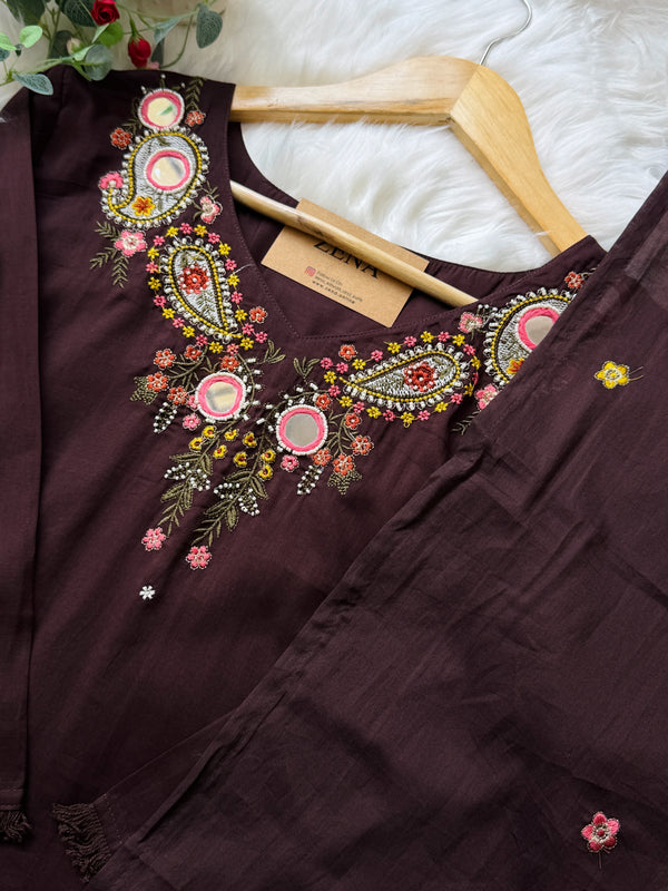 ✨ Pure Cotton Embroidered Mirror Work Kurti Set ✨