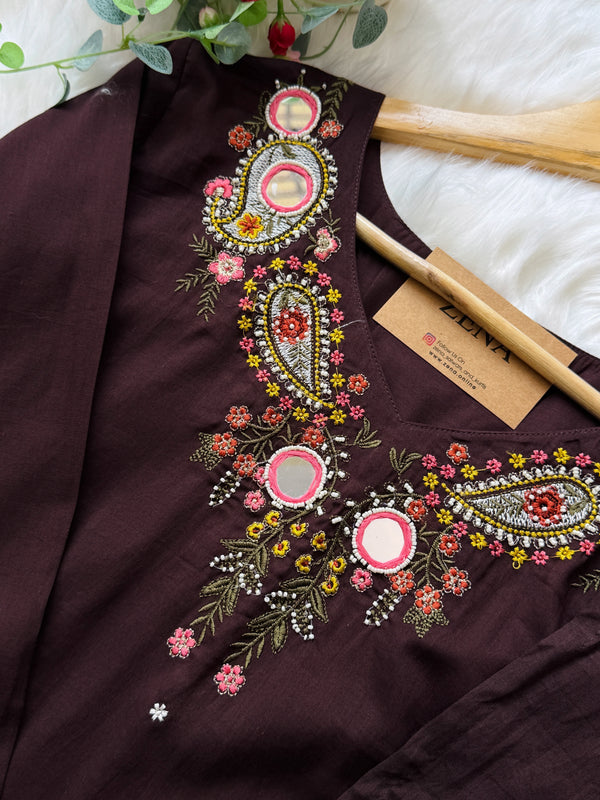 ✨ Pure Cotton Embroidered Mirror Work Kurti Set ✨