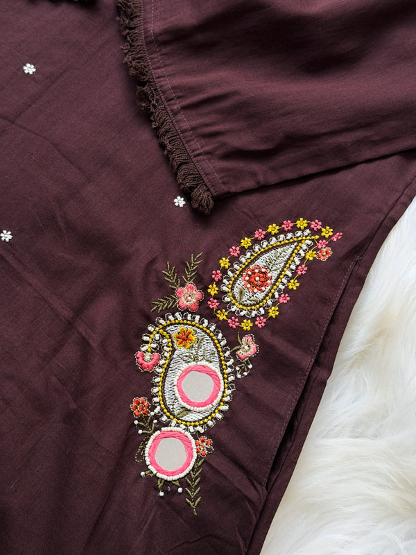 ✨ Pure Cotton Embroidered Mirror Work Kurti Set ✨