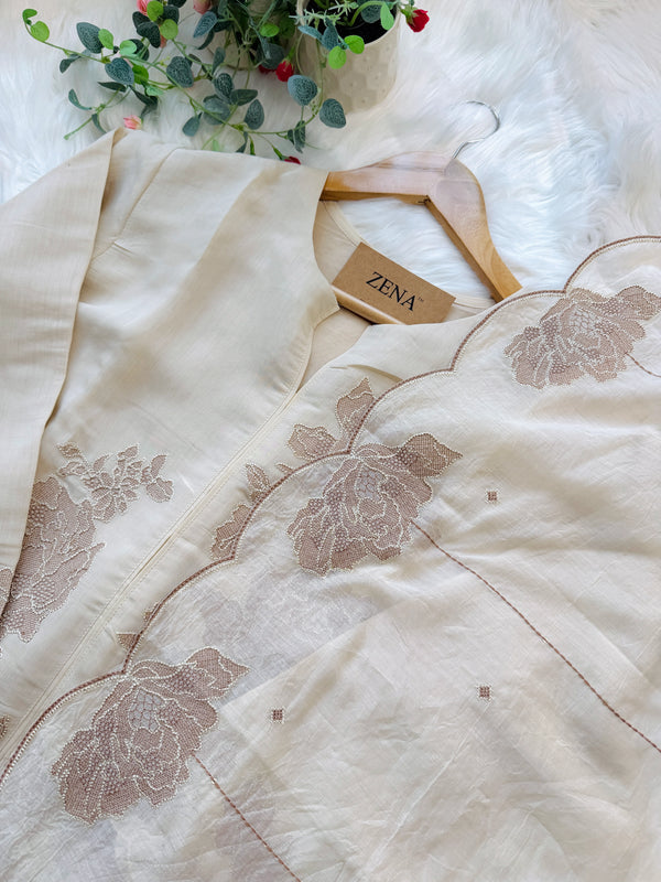 ✨ Mul Chanderi Embroidered Slitted Kurti Set ✨