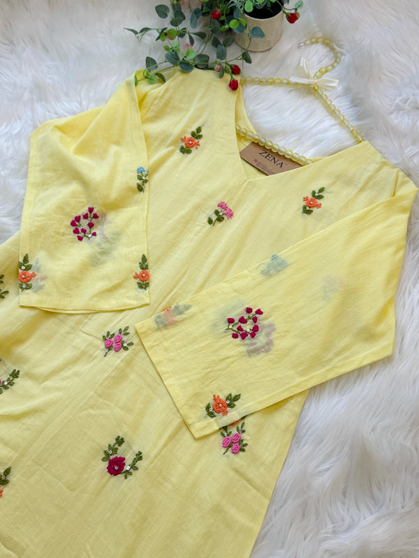 ✨ Pure Cotton Embroidered A-Line Kurti Set ✨