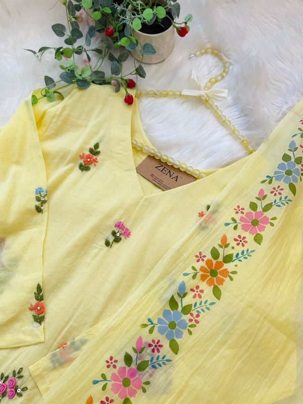 ✨ Pure Cotton Embroidered A-Line Kurti Set ✨