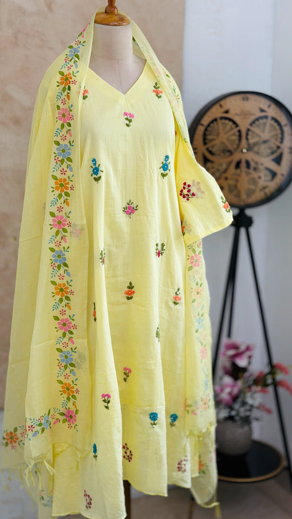 ✨ Pure Cotton Embroidered A-Line Kurti Set ✨