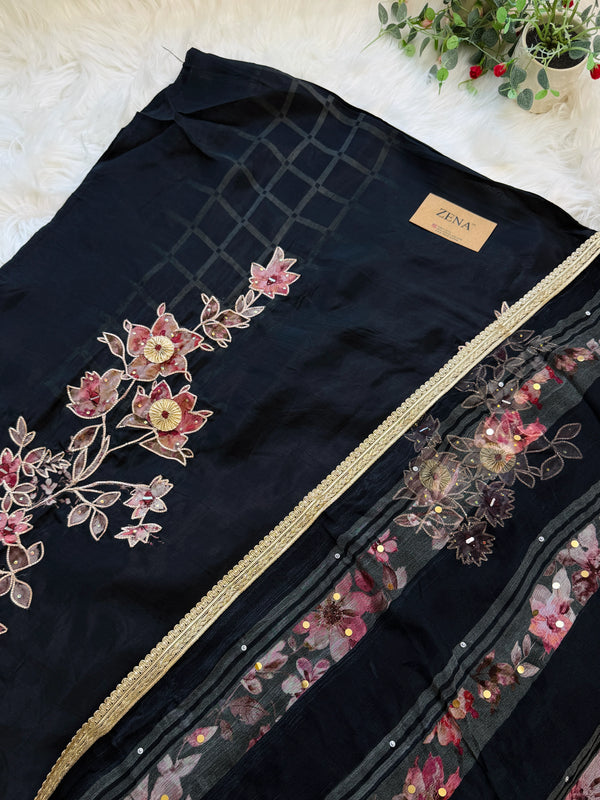 ✨ Premium Crepe Hand Detailed Unstitched Suit ✨