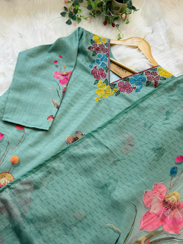 ✨ Pure Cotton Embroidered A-Line Kurti Set ✨