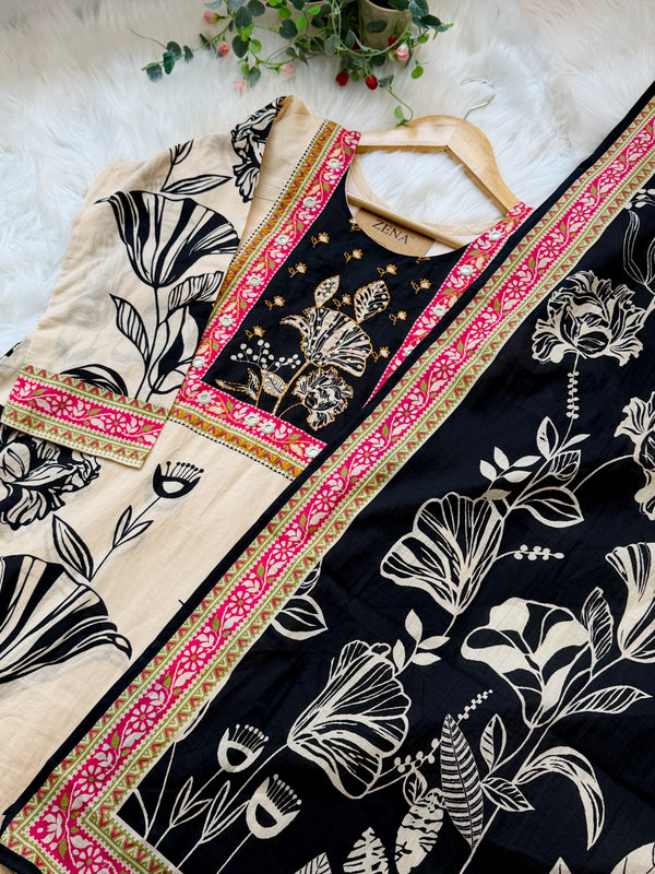 ✨ Pure Cotton Slitted Embroidered Kurti Set ✨