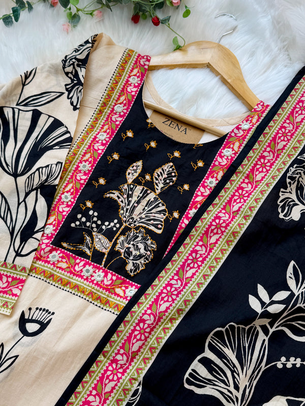 ✨ Pure Cotton Slitted Embroidered Kurti Set ✨