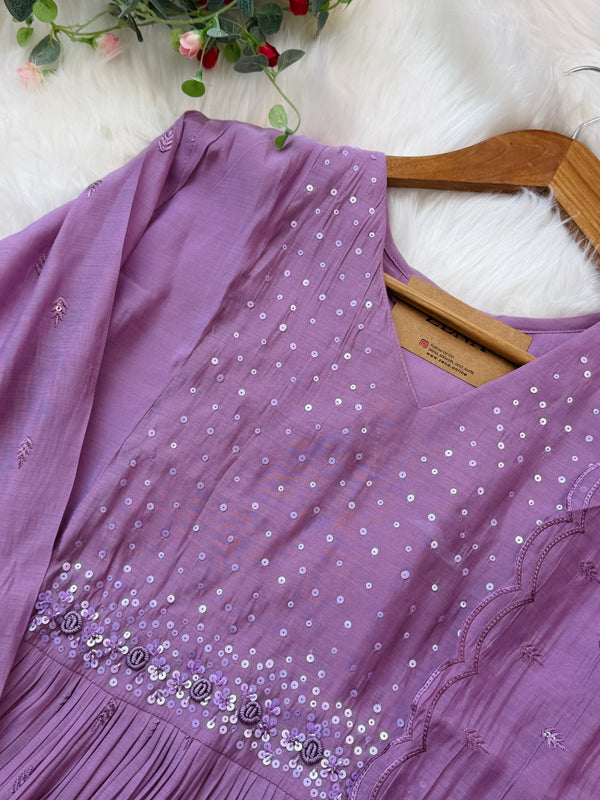 ✨ Mul Chanderi Embroidered Anarkali Set ✨
