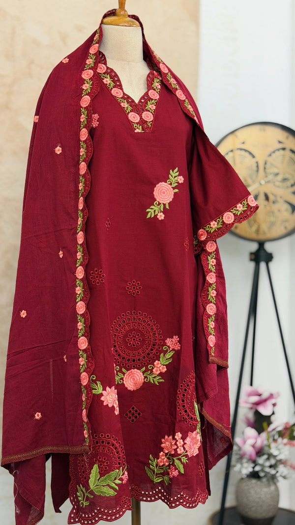 ✨ Pure Cotton Embroidered Kurti Set ✨