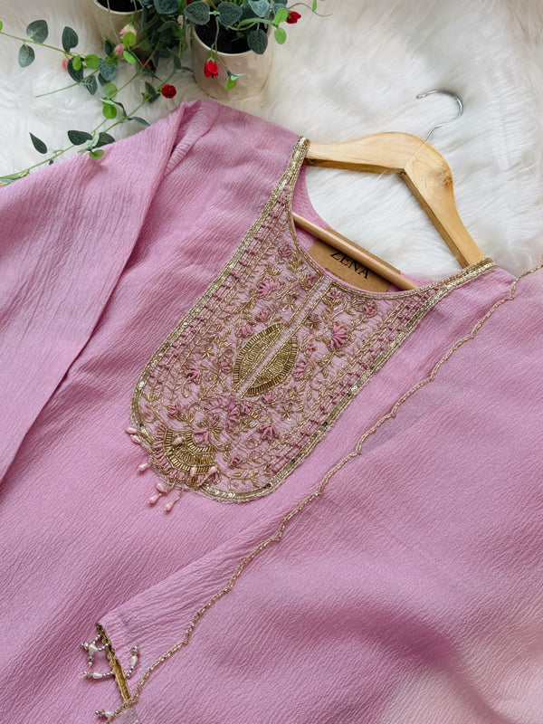 ✨ Crush Silk Handwork Slitted Partywear Kurti Set ✨