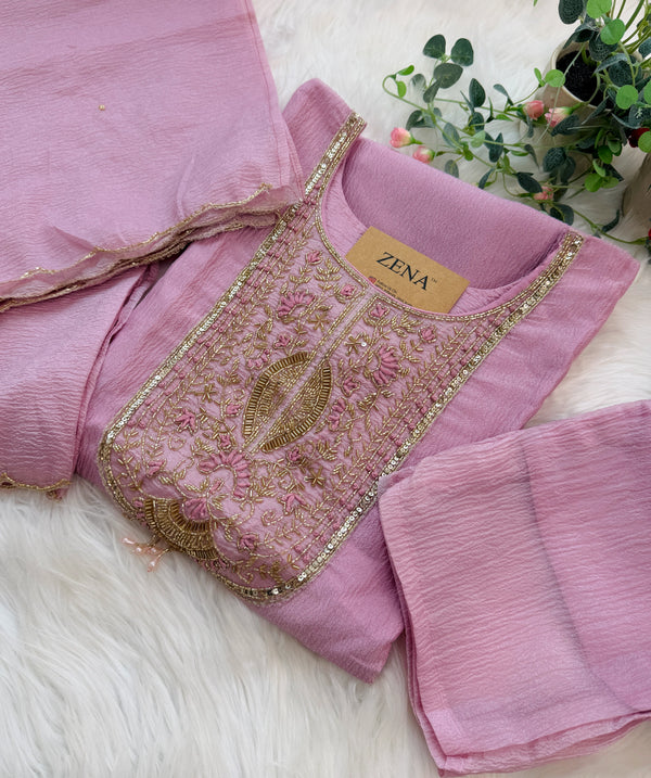 ✨ Crush Silk Handwork Slitted Partywear Kurti Set ✨