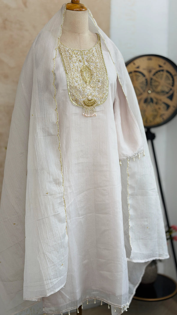 ✨ Crush Silk Handwork Slitted Partywear Kurti Set ✨
