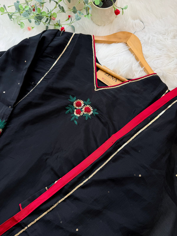 ✨ Premium Glass Chanderi Hand Detailed A-Line Kurti Set ✨
