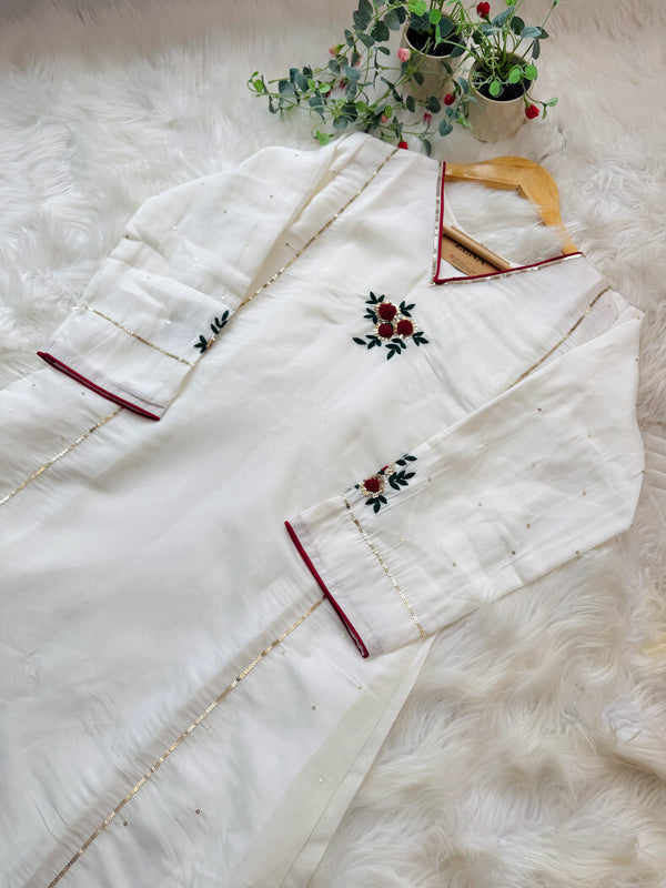 ✨ Premium Glass Chanderi Hand Detailed A-Line Kurti Set ✨