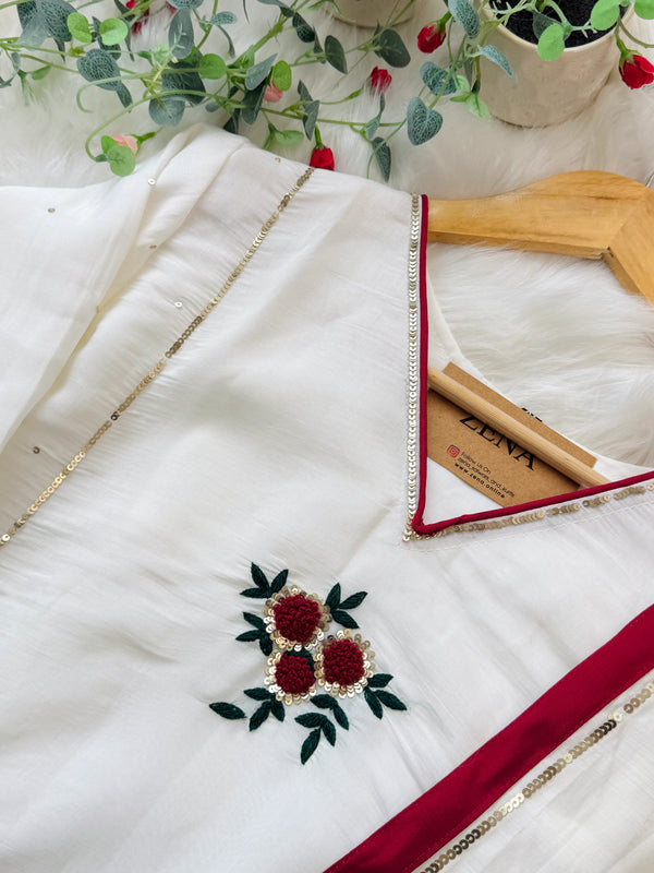 ✨ Premium Glass Chanderi Hand Detailed A-Line Kurti Set ✨