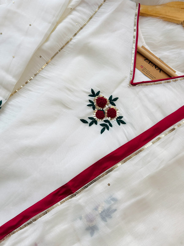 ✨ Premium Glass Chanderi Hand Detailed A-Line Kurti Set ✨