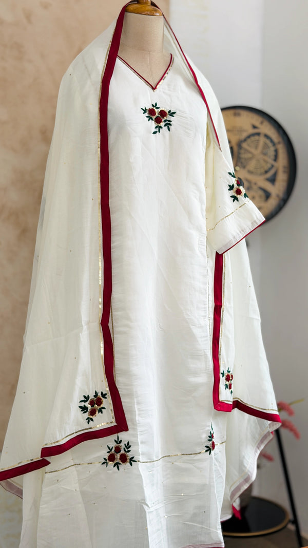 ✨ Premium Glass Chanderi Hand Detailed A-Line Kurti Set ✨