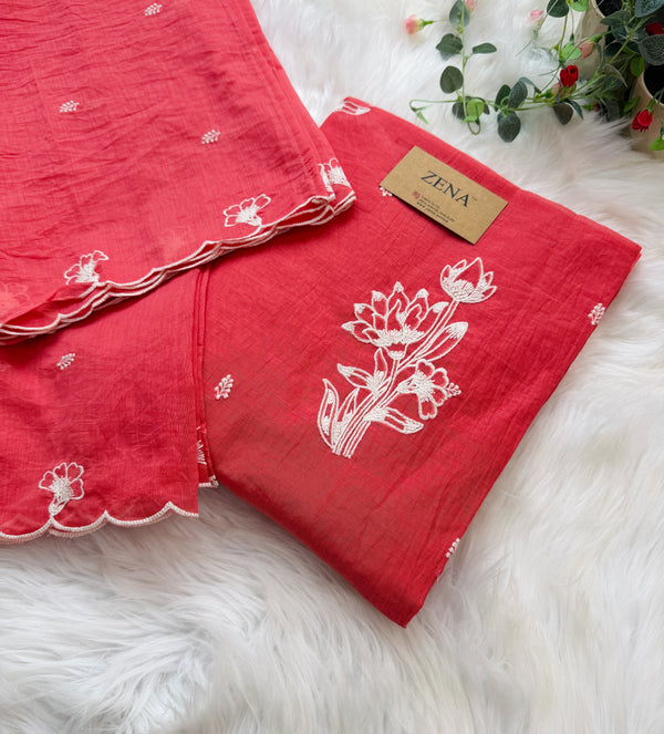 Premium Mul Chanderi embroidered unstitched suit ✨