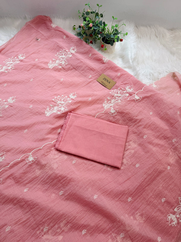 Premium Mul Chanderi embroidered unstitched suit ✨