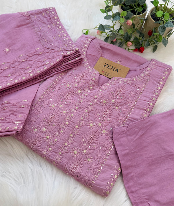 ✨ Premium Mul Chanderi Embroidered Kurti Set ✨