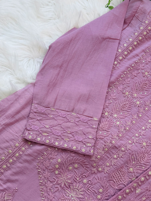 ✨ Premium Mul Chanderi Embroidered Kurti Set ✨