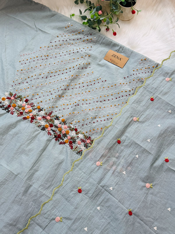 ✨ Mul Chanderi Hand Detailed Unstitched Suit ✨