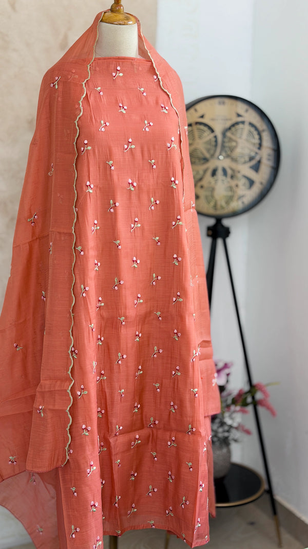 ✨ Malai Chanderi Embroidered Unstitched Suit ✨