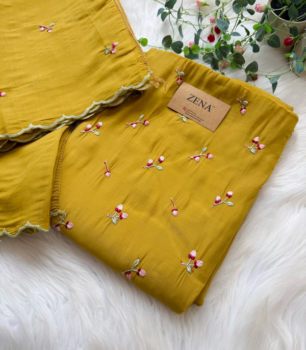 ✨ Malai Chanderi Embroidered Unstitched Suit ✨