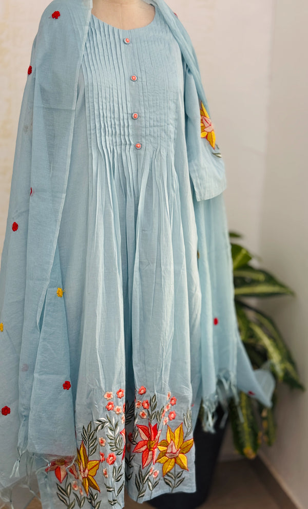 ✨ Mul Chanderi Embroidered Anarkali Set ✨