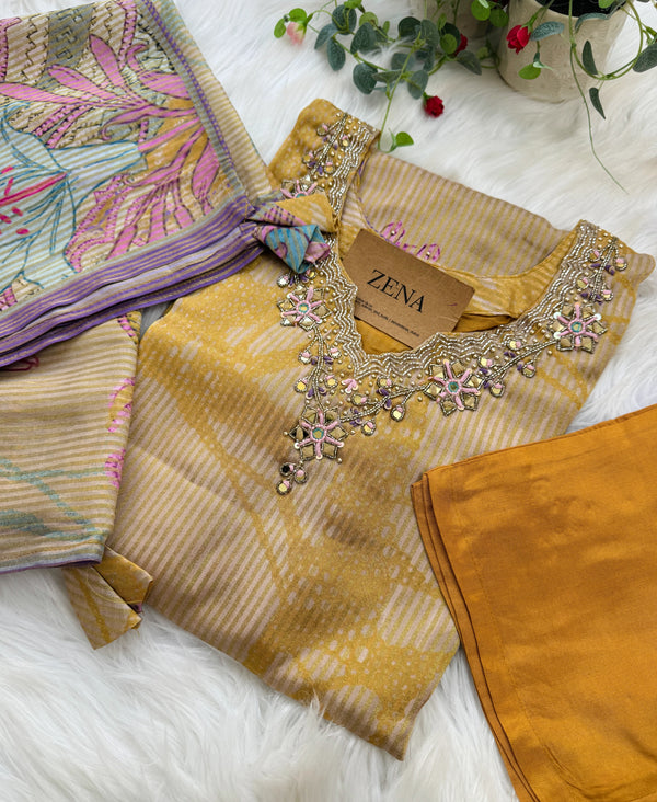 ✨ Tissue Silk Hand Detailed Kurti Set ✨