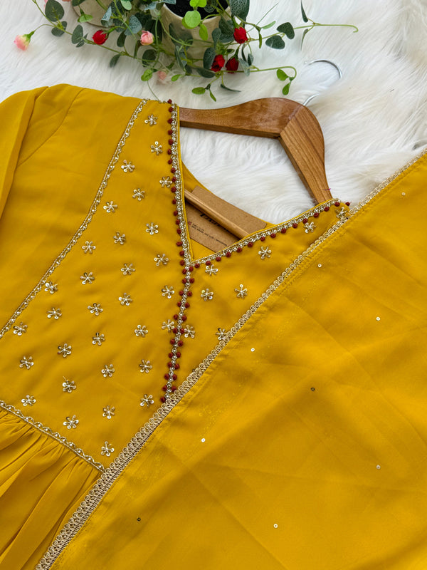 ✨ Organza Hand-Detailed Kurti Set ✨