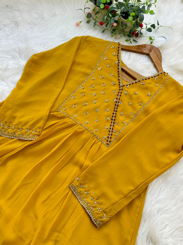 ✨ Organza Hand-Detailed Kurti Set ✨