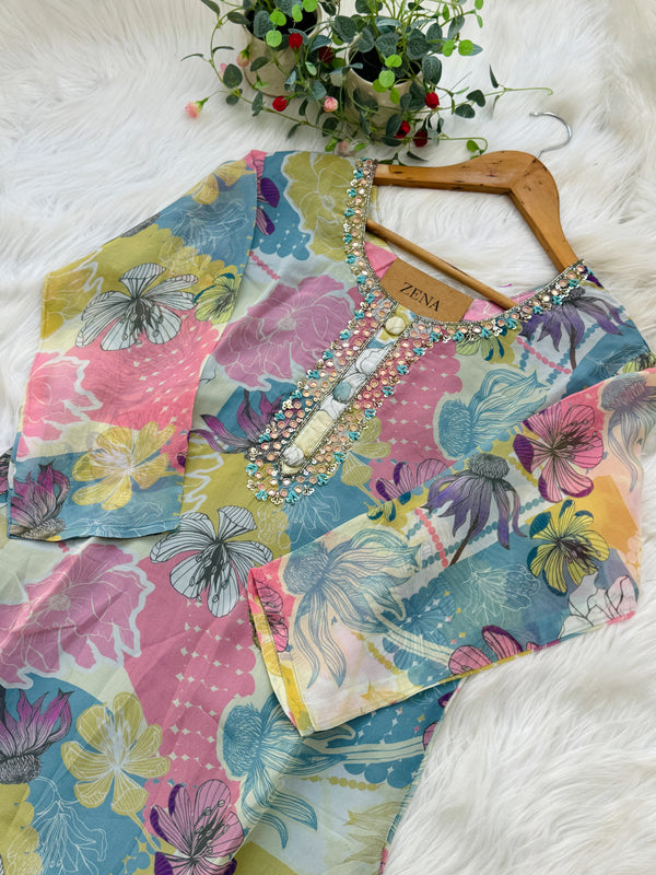 ✨ Organza Hand Detailed Kurti Set ✨