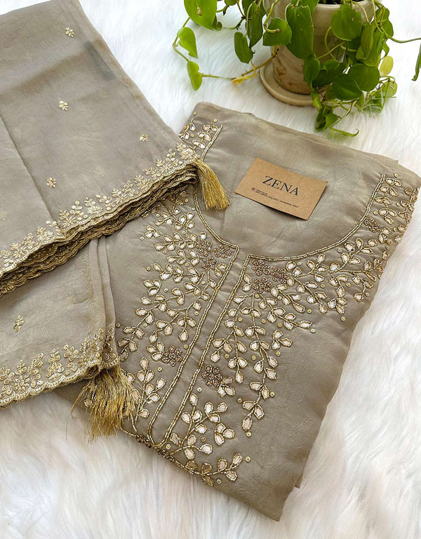 Unstitched Organza Hand Work Kurti Set – A Touch of Sheer Elegance ✨