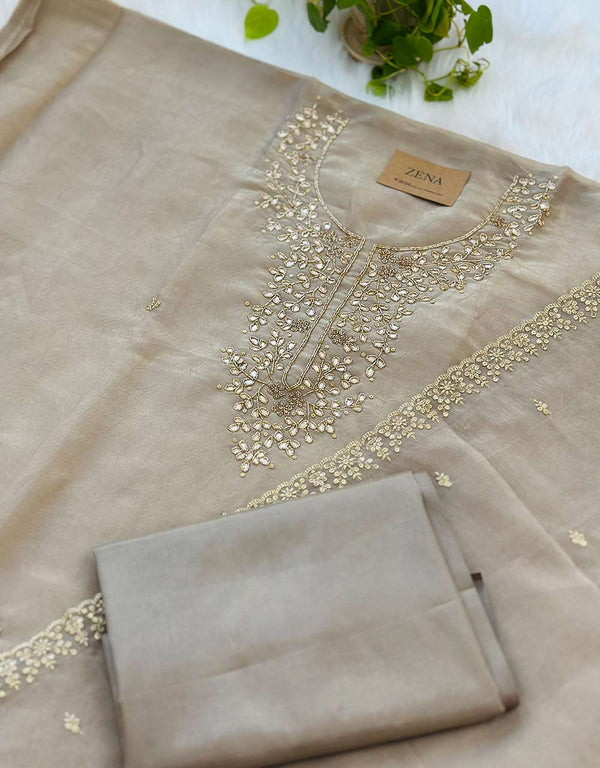 Unstitched Organza Hand Work Kurti Set – A Touch of Sheer Elegance ✨