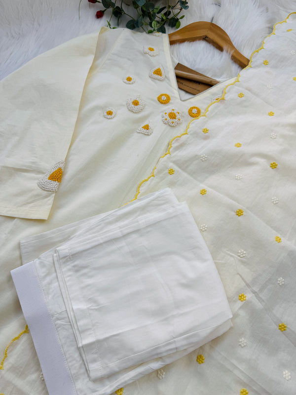 Pure Cotton Embroidered Anarkali Suit – Top, Bottom & Dupatta 🌸