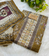 Unstitched Muslin Hand Detailed Pakistani Suit with Real Mirror Work – Elegant Festive Fabric Set