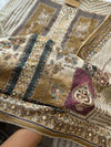 Unstitched Muslin Hand Detailed Pakistani Suit with Real Mirror Work – Elegant Festive Fabric Set