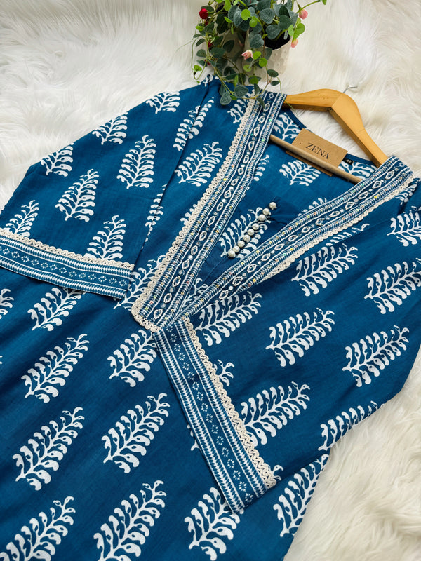 Pure Cotton Hand Detailed Slitted Kurti Set – Comfortable & Stylish 🌿