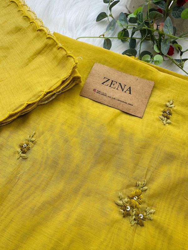 Mul Chanderi Unstitched Suit with Embroidery Details
