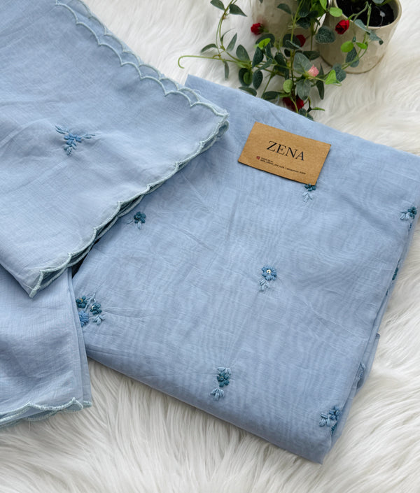 Mul Chanderi Unstitched Suit with Embroidery Details