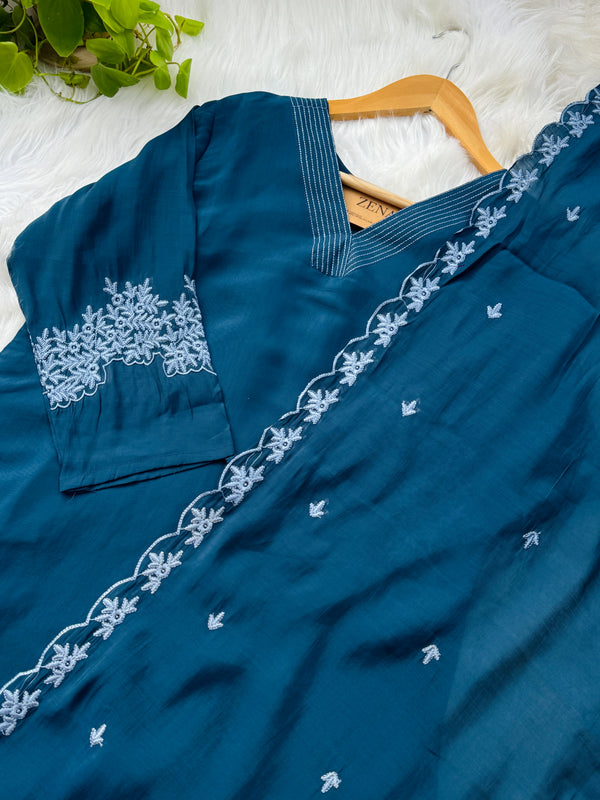Mul Cotton Embroidered Kurti Set