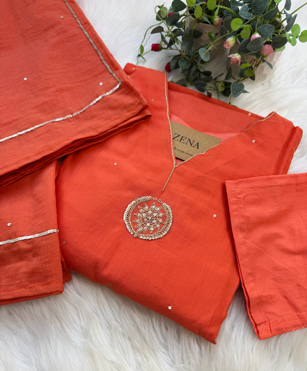 Premium Mul Chanderi Handwork Kurti Set ✨