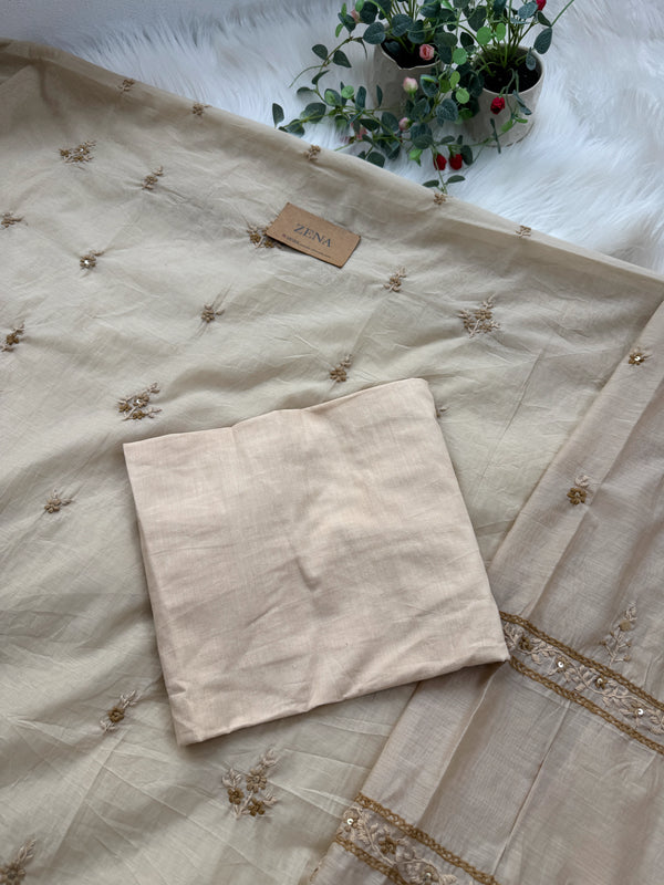 Mul Chanderi Unstitched Suit with Embroidery Details