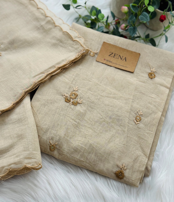 Mul Chanderi Unstitched Suit with Embroidery Details