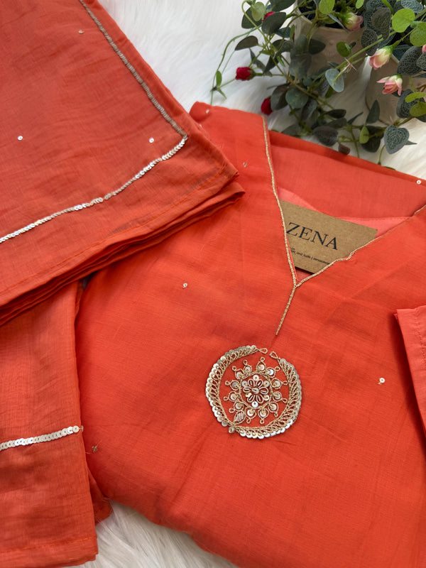 Premium Mul Chanderi Handwork Kurti Set ✨