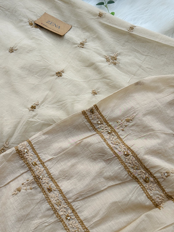 Mul Chanderi Unstitched Suit with Embroidery Details