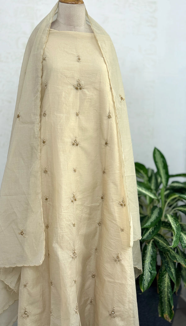 Mul Chanderi Unstitched Suit with Embroidery Details